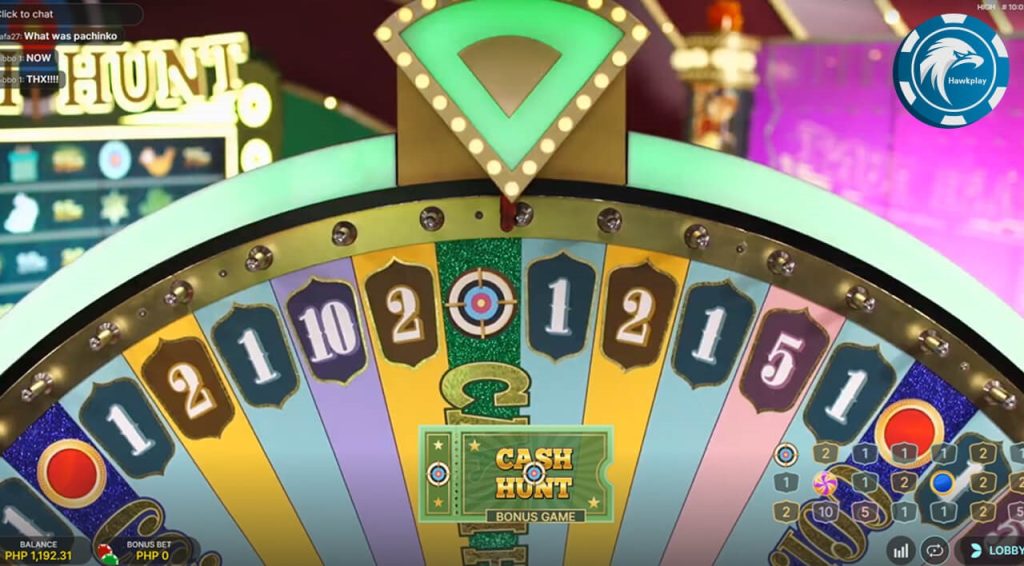 the wheel stops at the green "Cash Hunt"
