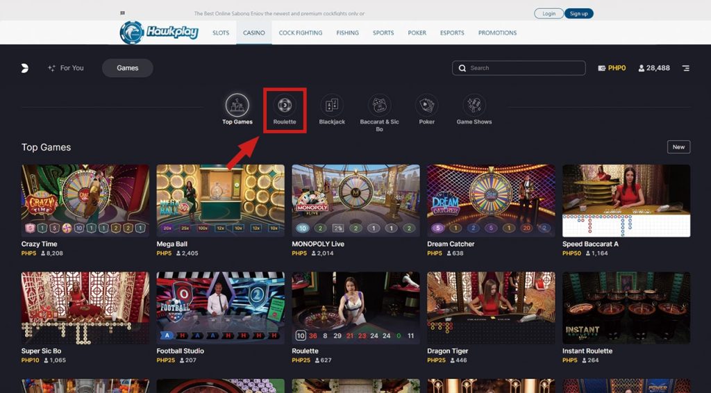 Click on “Roulette”